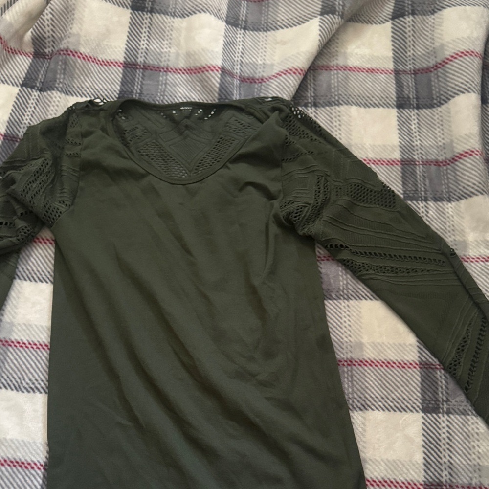 Fabletics Dark Green Lace Sleeve Blouse